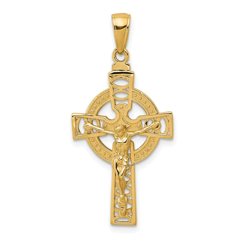 14K Gelbgold Polierter Keltischer Kruzifix-Anhänger
