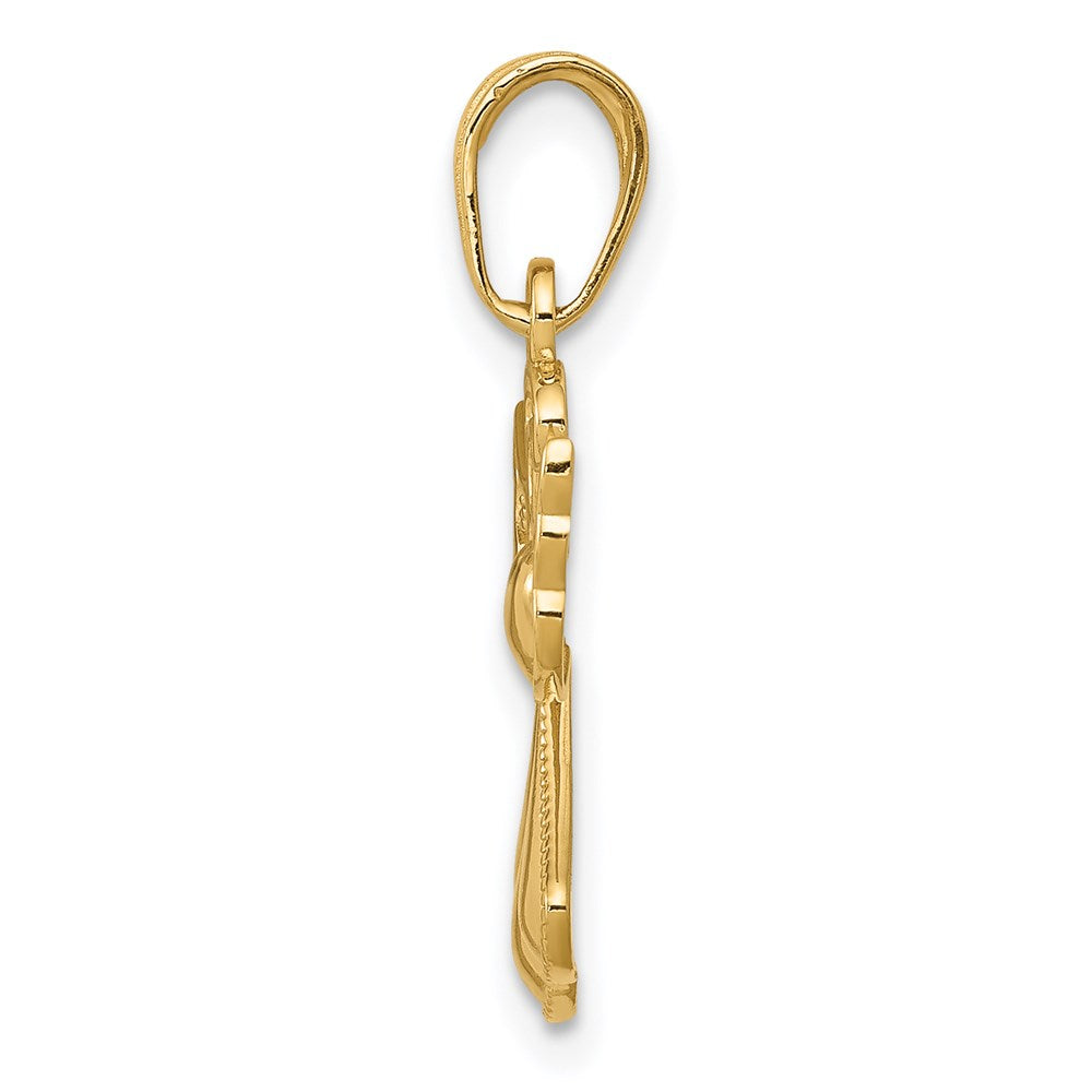 14K Gelbgold Poliert/textured Schutzengel Engel mit Herz Anhänger