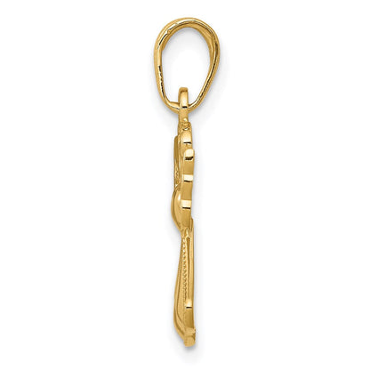 14K Gelbgold Poliert/textured Schutzengel Engel mit Herz Anhänger
