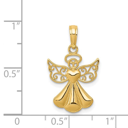 14K Gelbgold Poliert/textured Schutzengel Engel mit Herz Anhänger