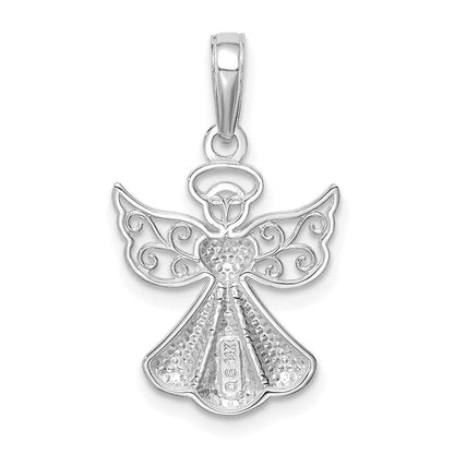 14K Weißgold Poliert/textured Schutzengel Engel Herz Anhänger