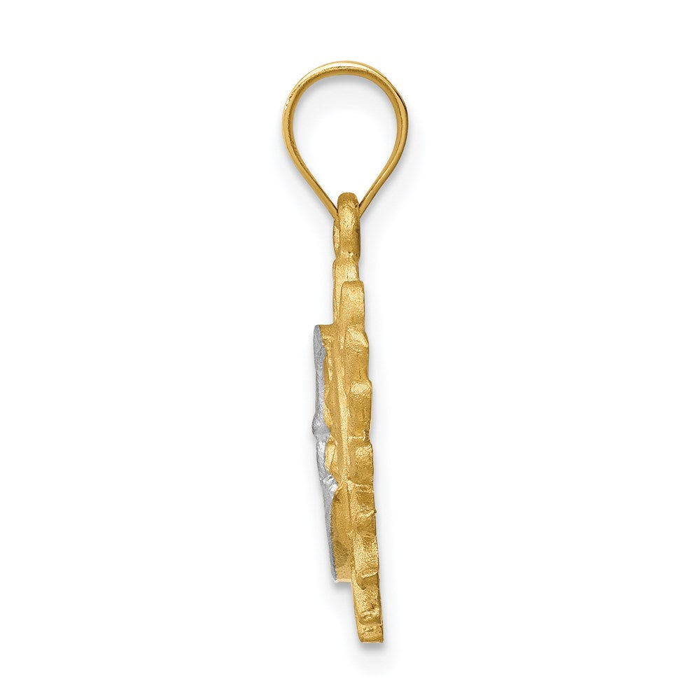 14K Gelb- und Rhodiumgold Sonne-und-Mond-Anhänger mit gebürstetem Weißrhodium