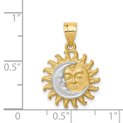 14K Gelb- und Rhodiumgold Sonne-und-Mond-Anhänger mit gebürstetem Weißrhodium