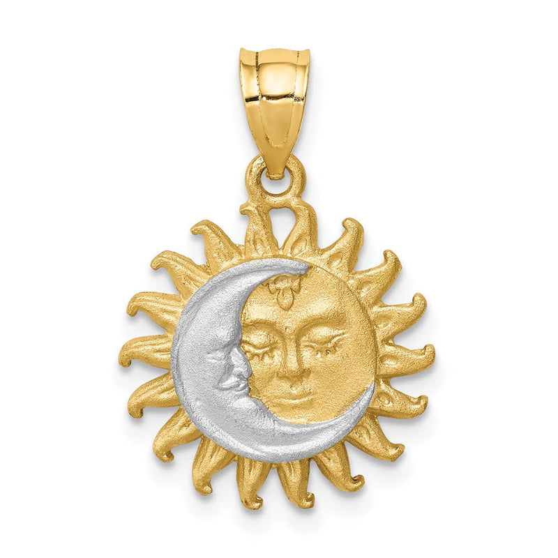 14K Gelb- und Rhodiumgold Sonne-und-Mond-Anhänger mit gebürstetem Weißrhodium