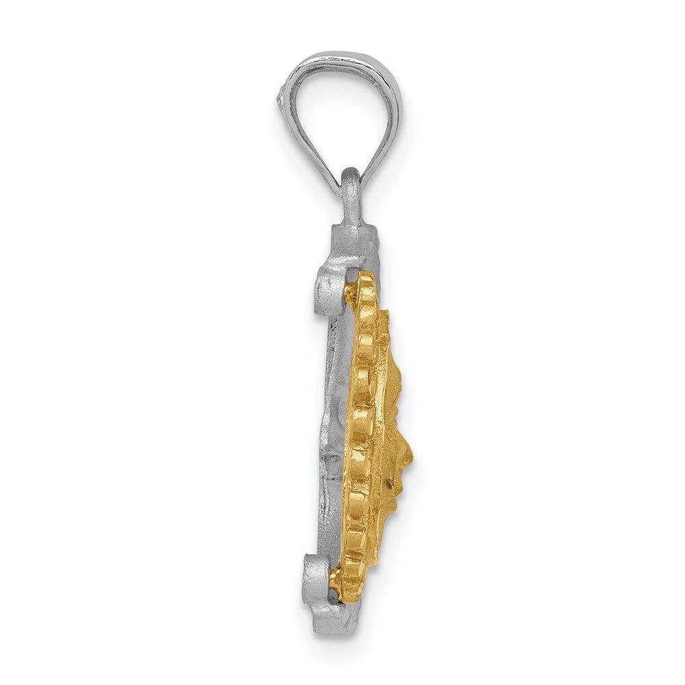 14K Bicolor Gold Sonnen- und Mond-Anhänger, satiniert, diamantiert