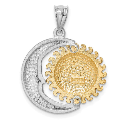 14K Bicolor Gold Sonnen- und Mond-Anhänger, satiniert, diamantiert