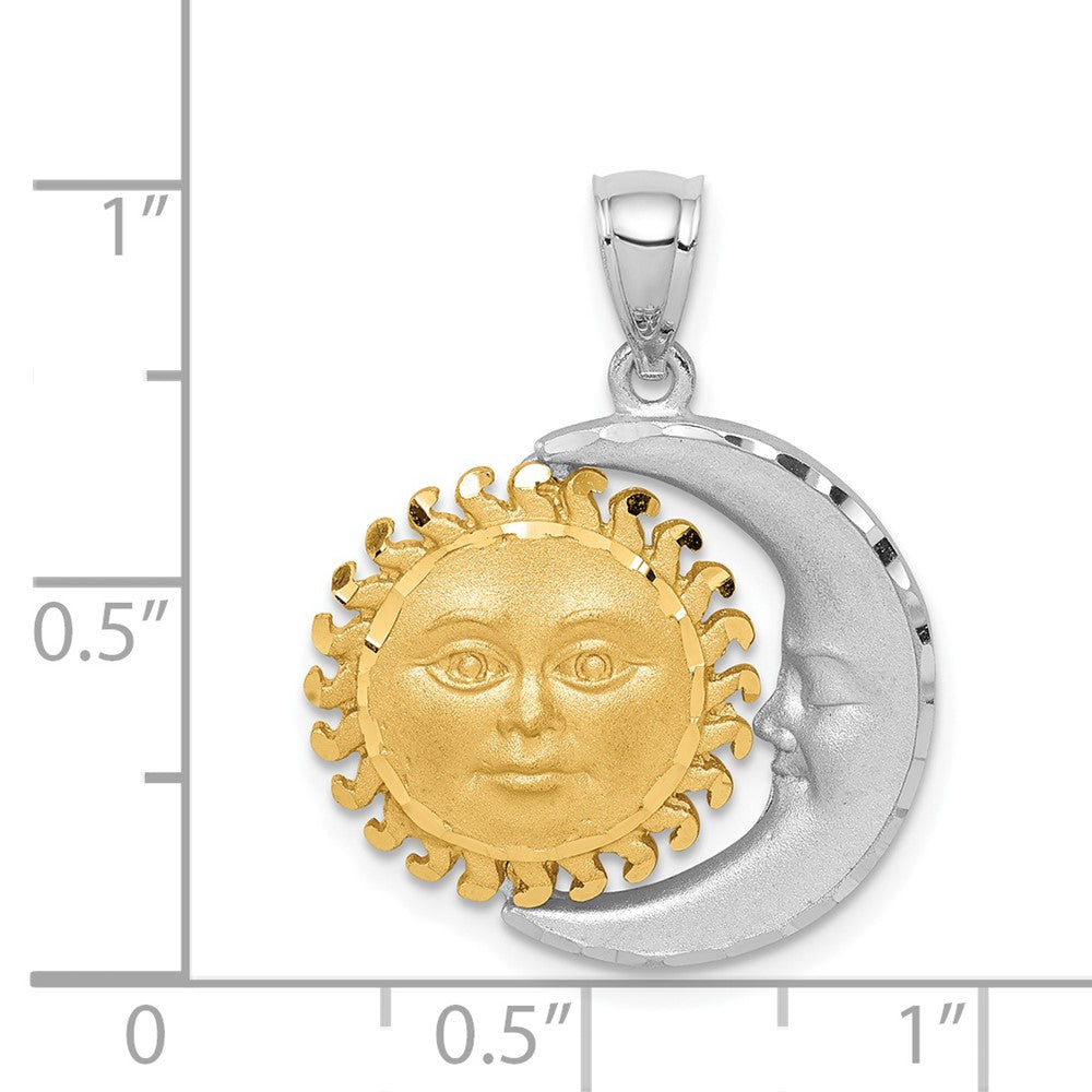 14K Bicolor Gold Sonnen- und Mond-Anhänger, satiniert, diamantiert