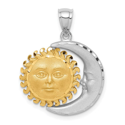 14K Bicolor Gold Sonnen- und Mond-Anhänger, satiniert, diamantiert