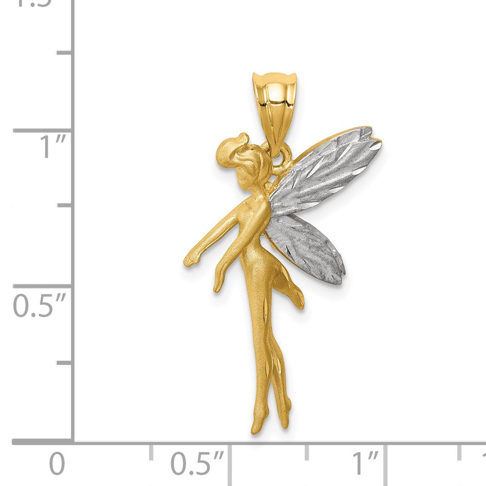 14K Gelb- und Rhodiumgold sowie Weißrhodium Diamantschliff-Feen-Anhänger