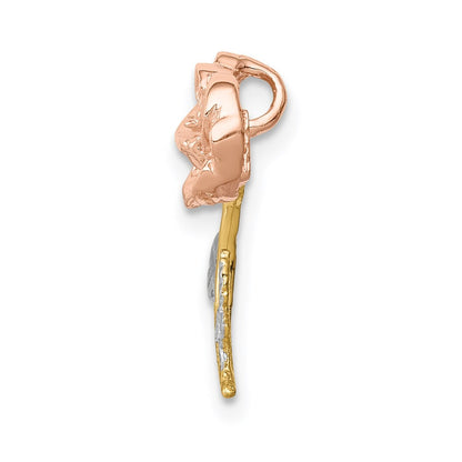 14K Bicolor mit Weiß Rhodium Poliert Rose Kette Anhänger