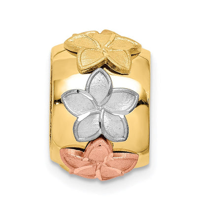 14K Tricolor Gold Diamantiert Tricolor Gold Poliert & Gebürstet Plumeria Anhänger