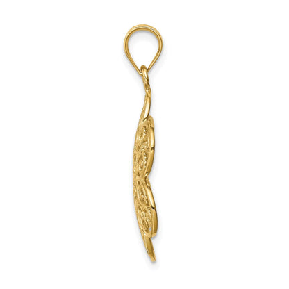 14K Gelbgold und Weißrhodium mit Rhodium, poliert und diamantiert, Blüten-Anhänger