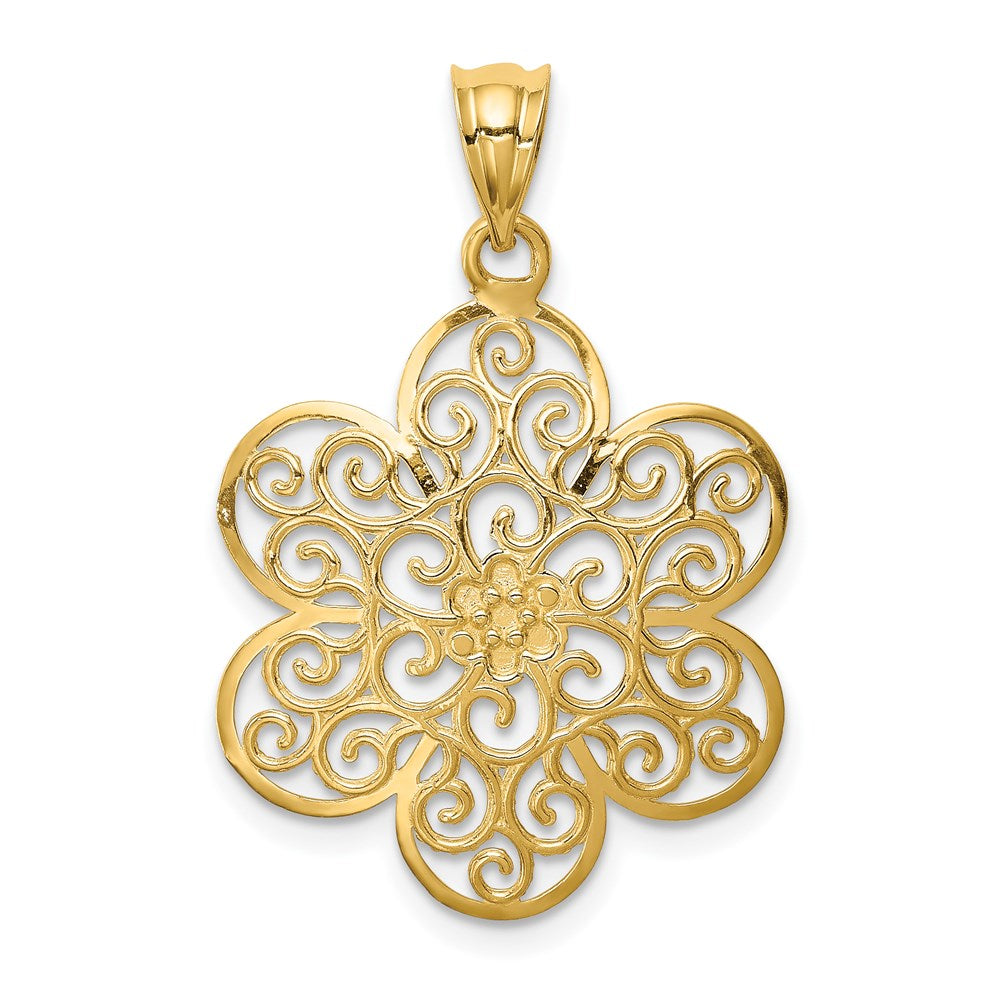 14K Gelbgold und Weißrhodium mit Rhodium, poliert und diamantiert, Blüten-Anhänger