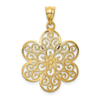14K Gelbgold und Weißrhodium mit Rhodium, poliert und diamantiert, Blüten-Anhänger