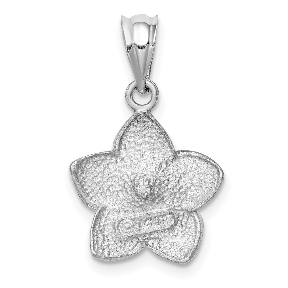 14K Weißgold Plumeria-Anhänger, weiß gebürstet und diamantiert