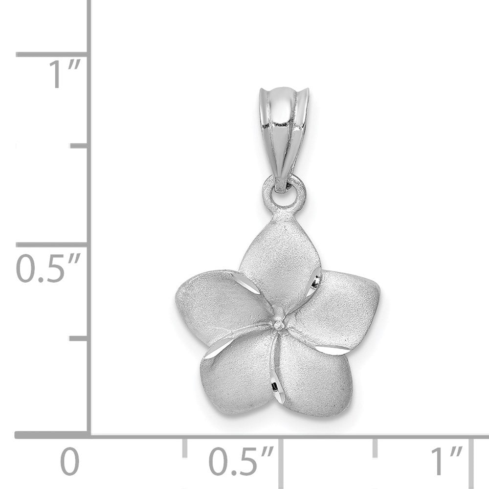 14K Weißgold Plumeria-Anhänger, weiß gebürstet und diamantiert