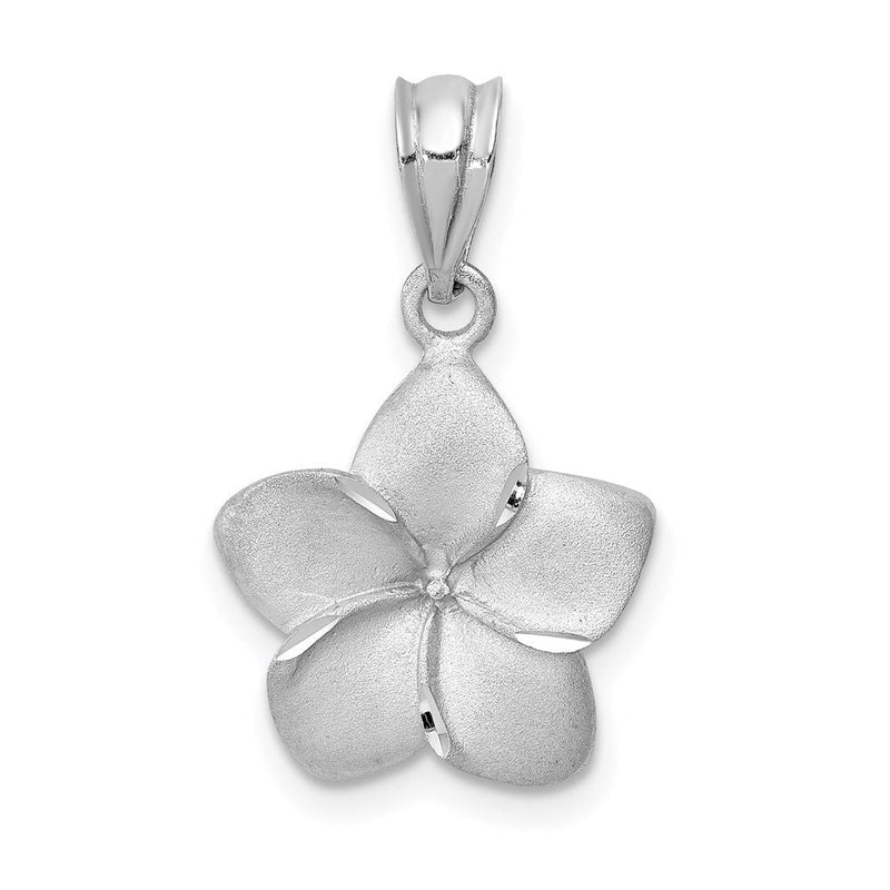 14K Weißgold Plumeria-Anhänger, weiß gebürstet und diamantiert