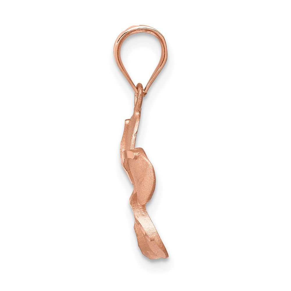14K Roségold Gebürstet Diamantiert Plumeria Anhänger