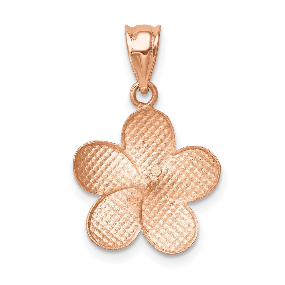 14K Roségold Gebürstet Diamantiert Plumeria Anhänger