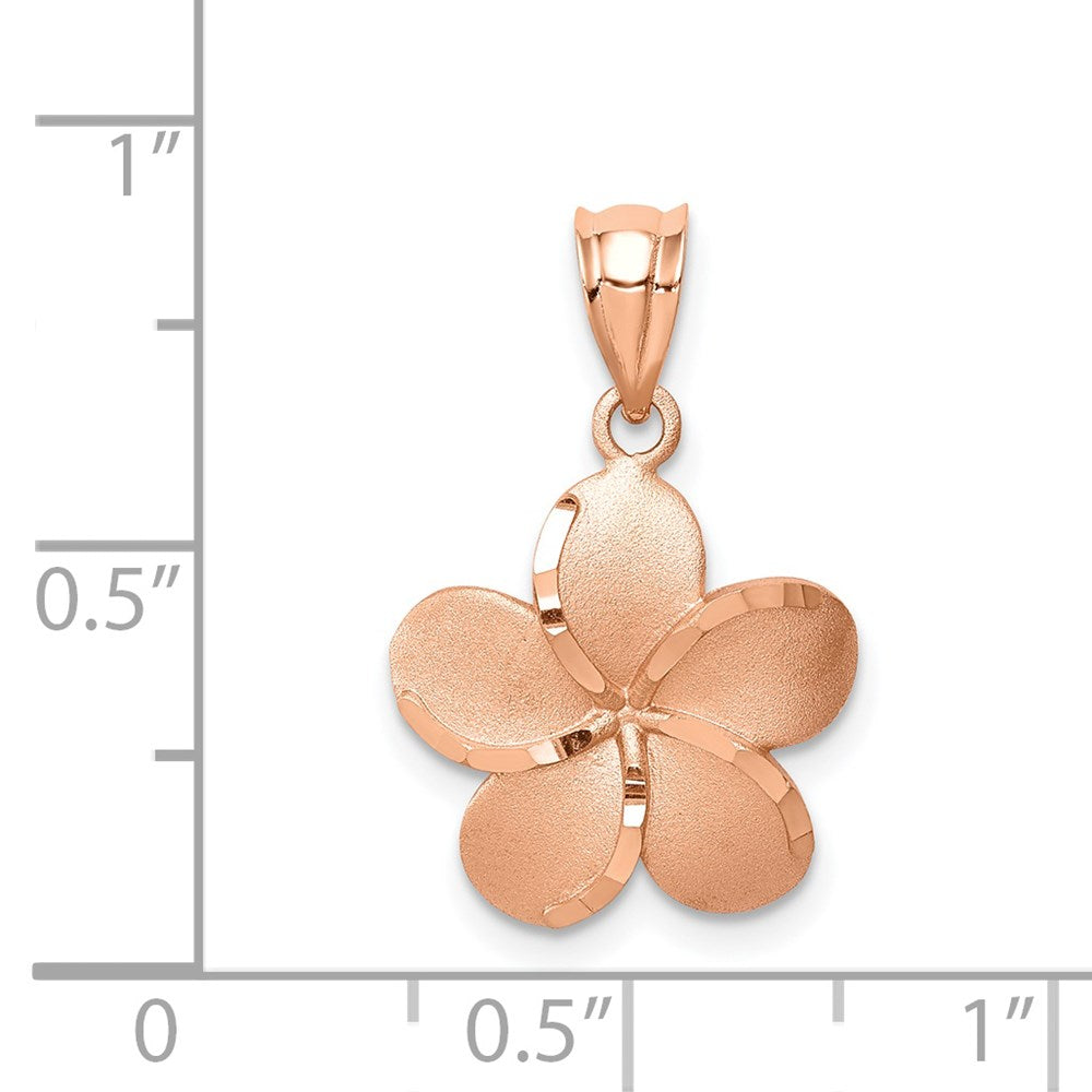 14K Roségold Gebürstet Diamantiert Plumeria Anhänger