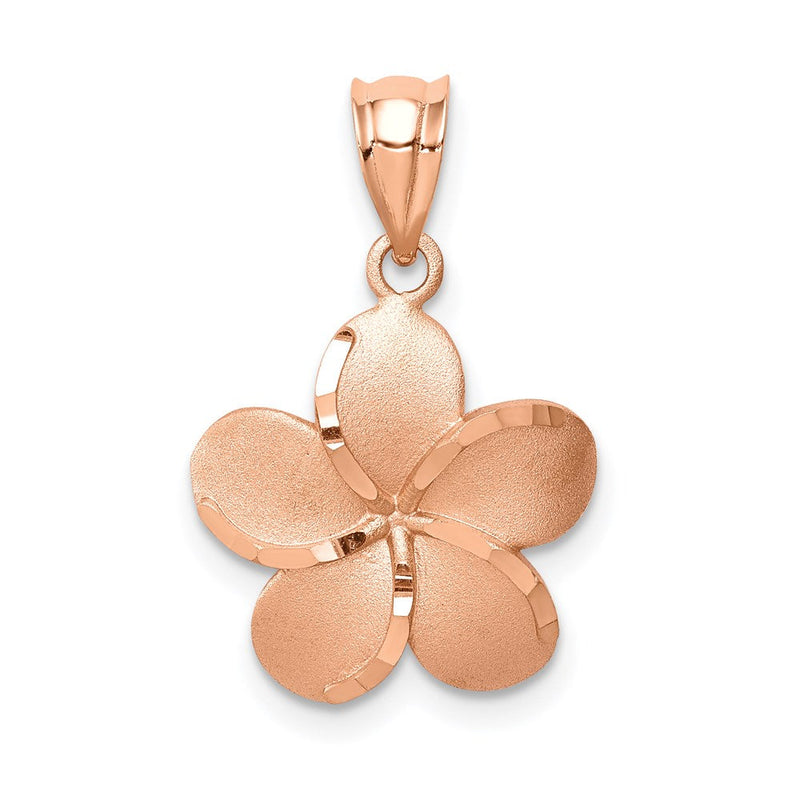 14K Roségold Gebürstet Diamantiert Plumeria Anhänger