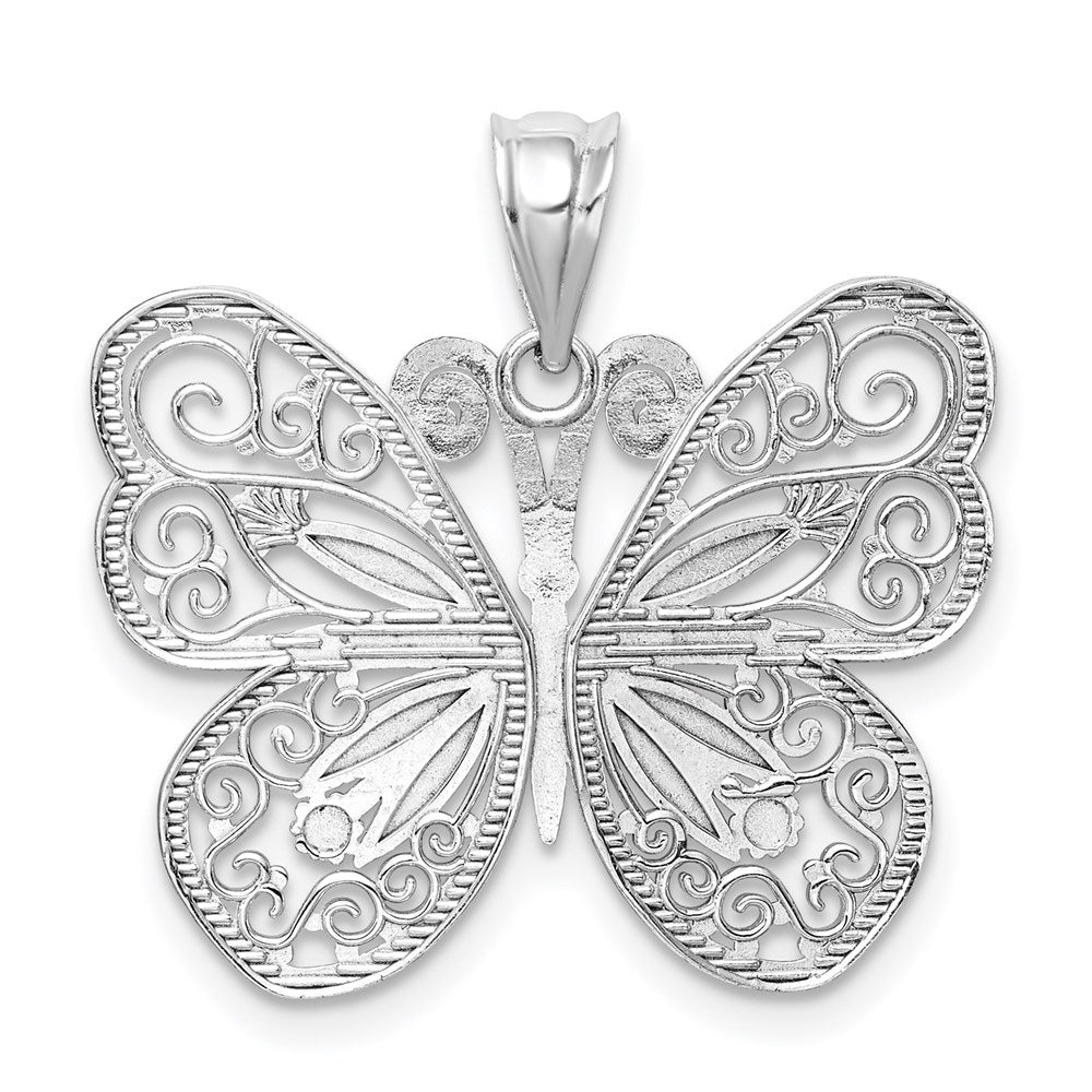 14K Weißgold Weiß Poliert & Diamantgeschliffener Schmetterling-Anhänger