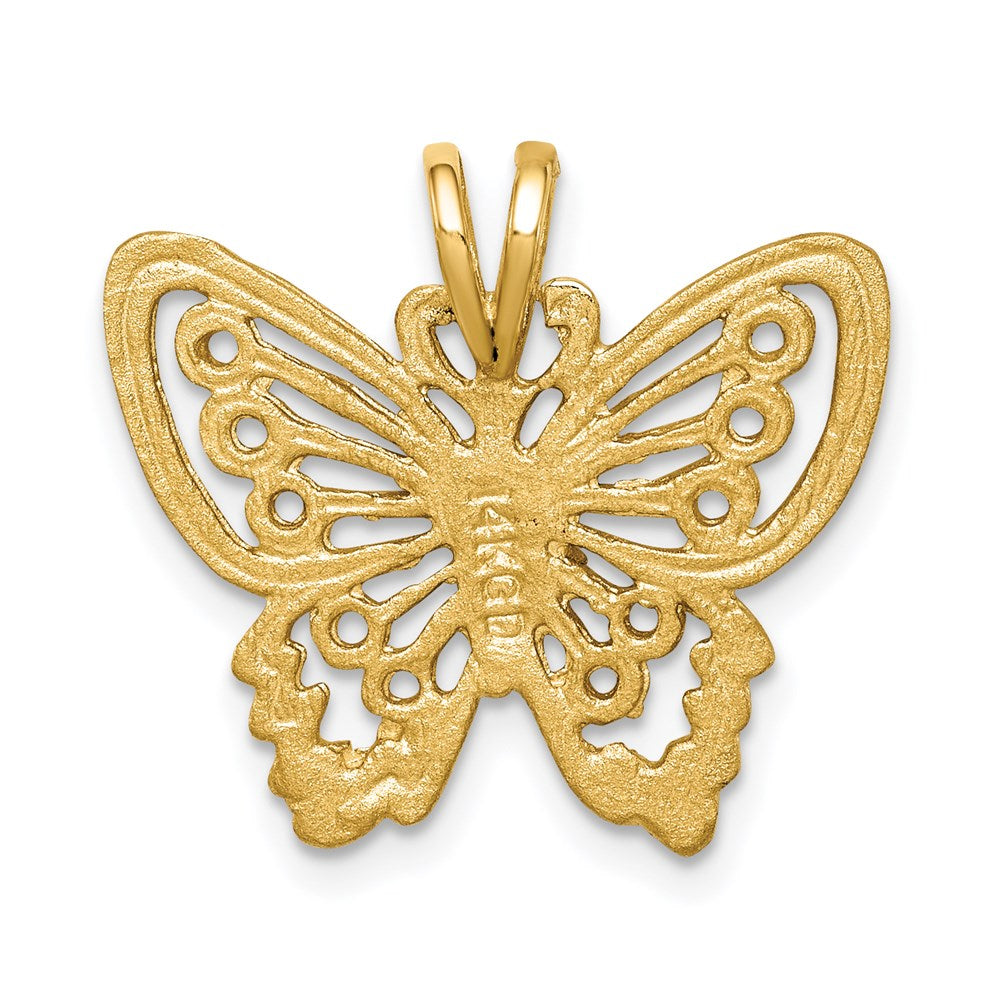 14K Gelbgold Schmetterlings-Anhänger, gebürstet und diamantiert