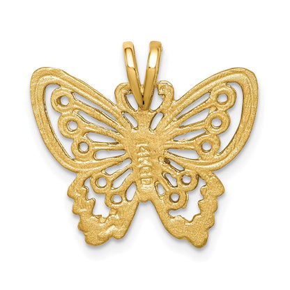 14K Gelbgold Schmetterlings-Anhänger, gebürstet und diamantiert