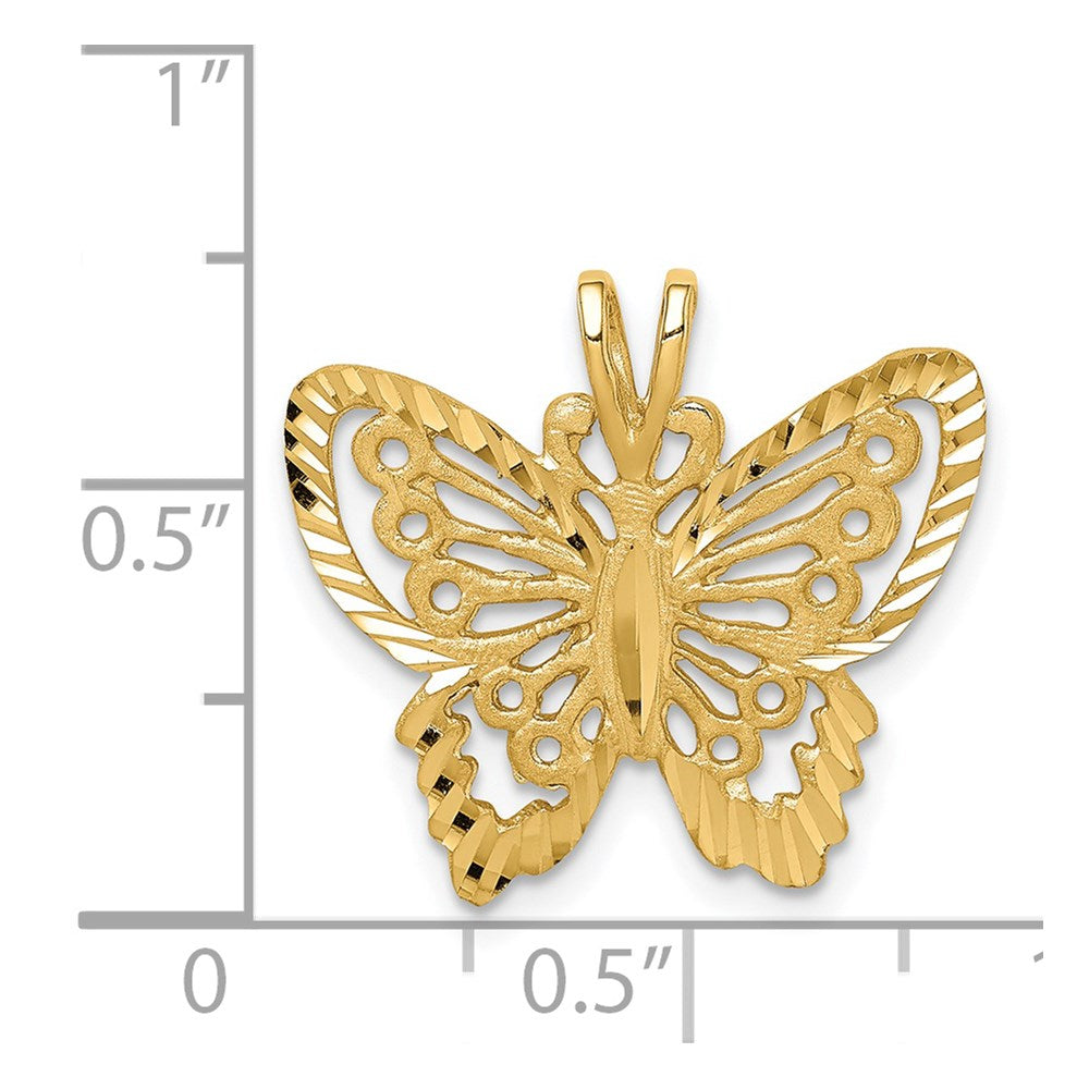 14K Gelbgold Schmetterlings-Anhänger, gebürstet und diamantiert
