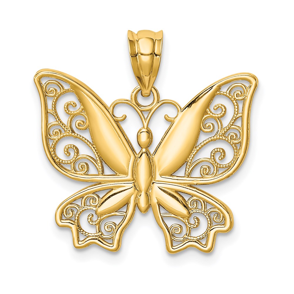 14K Gelbgold Polierter Schmetterlings-Anhänger