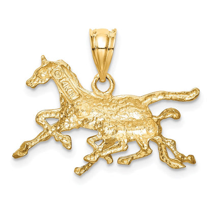 „14K Gelbgold Anhänger mit gebürsteten und diamantierten laufenden Pferden“