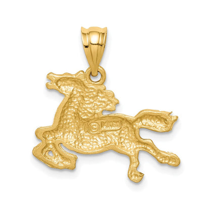 14K Gelbgold Pferd-Anhänger, gebürstet & diamantiert