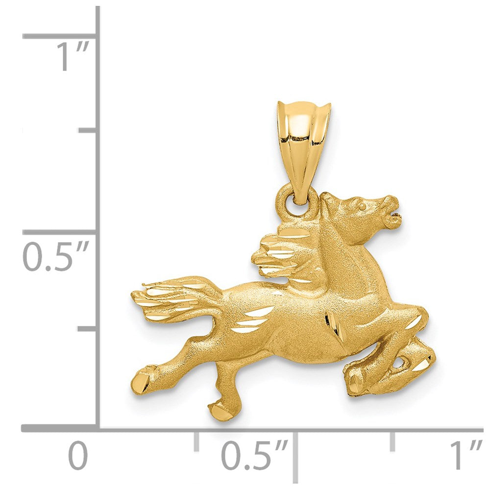 14K Gelbgold Pferd-Anhänger, gebürstet & diamantiert