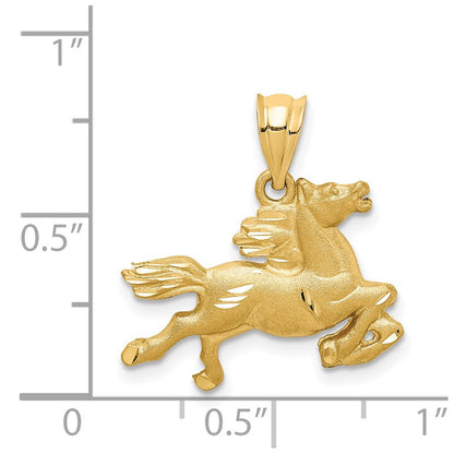 14K Gelbgold Pferd-Anhänger, gebürstet & diamantiert