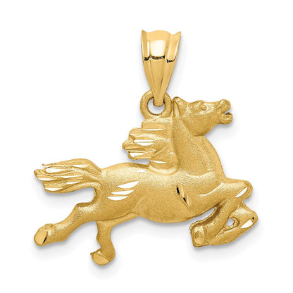 14K Gelbgold Pferd-Anhänger, gebürstet & diamantiert