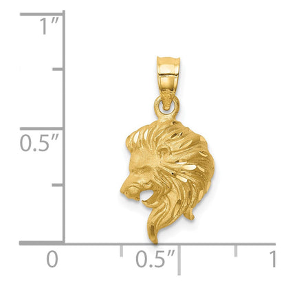 14K Gelbgold Gebürsteter Diamantgeschliffener Löwenkopf-Anhänger