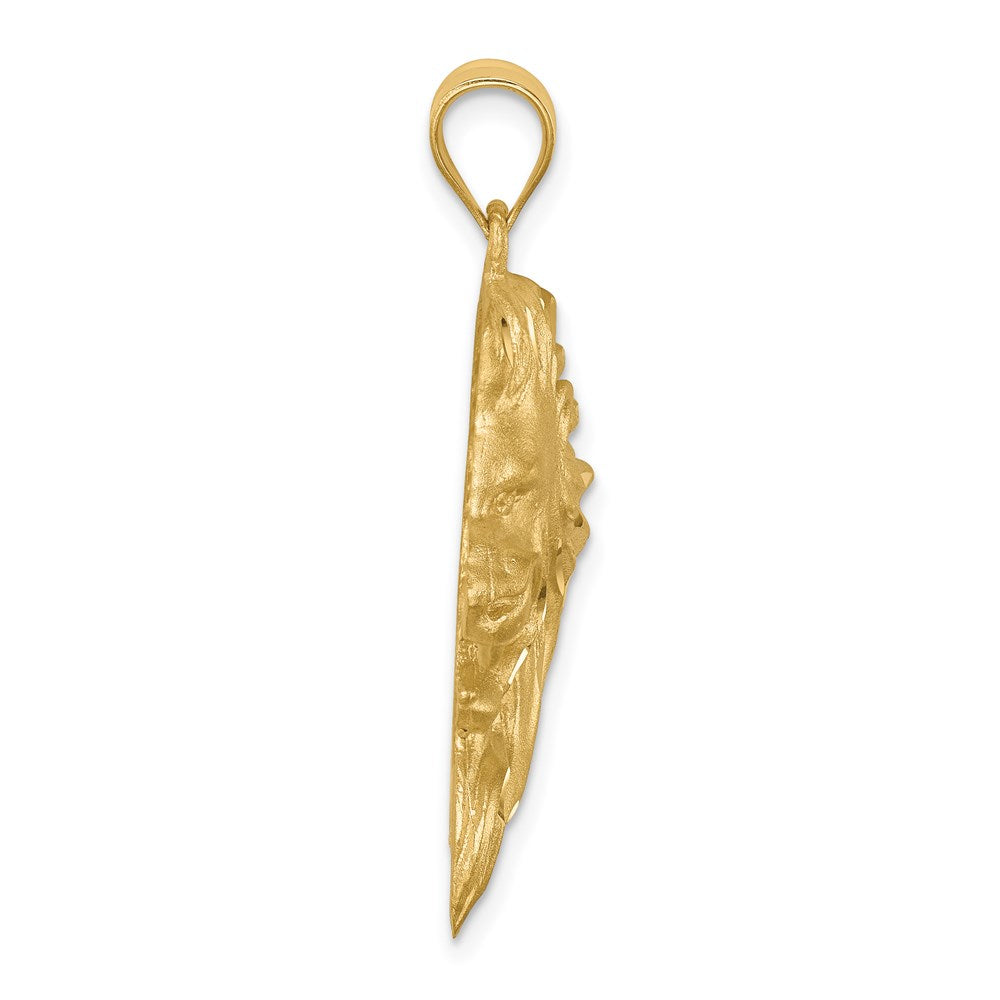 14K Gelbgold Gebürsteter, Diamantierter Löwenkopf-Anhänger