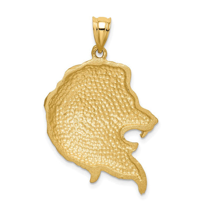 14K Gelbgold Gebürsteter, Diamantierter Löwenkopf-Anhänger
