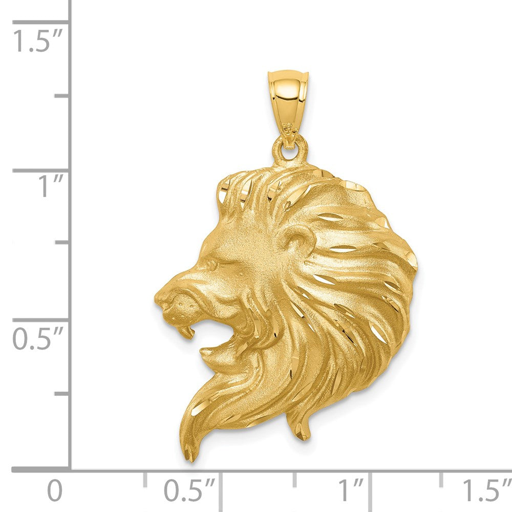 14K Gelbgold Gebürsteter, Diamantierter Löwenkopf-Anhänger