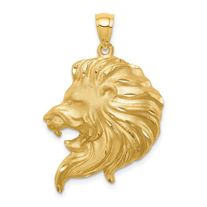 14K Gelbgold Gebürsteter, Diamantierter Löwenkopf-Anhänger