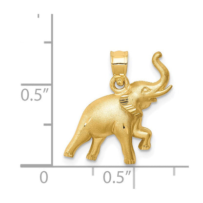 14K Gelbgold Elefanten-Anhänger, gebürstet & diamantiert