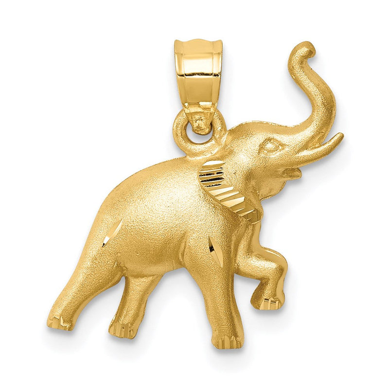 14K Gelbgold Elefanten-Anhänger, gebürstet & diamantiert