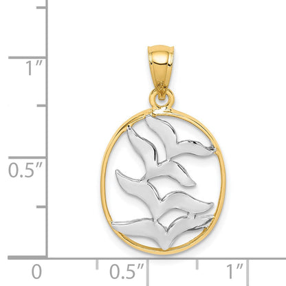 14K Gelbgold und Weißgold mit Rhodium-Beschichtung, Anhänger mit polierten Vögeln