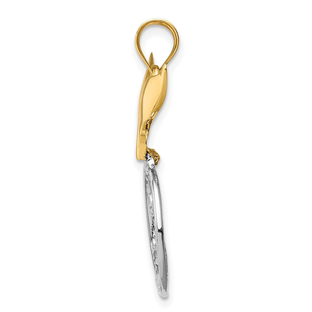 14K Bicolor Gold Diamantiert Poliert Wal Schwanz & Welle Anhänger