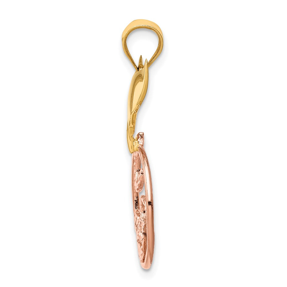 14K Bicolor Gold Anhänger „Walflosse & Welle“, diamantiert und poliert