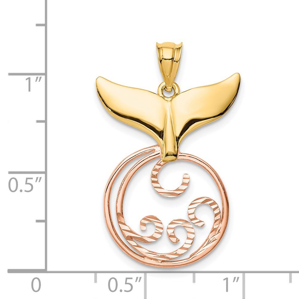 14K Bicolor Gold Anhänger „Walflosse & Welle“, diamantiert und poliert