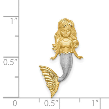 14K Gelb & Rhodium mit Weiß Gebürstet Diamantiert Meerjungfrau Kette Anhänger