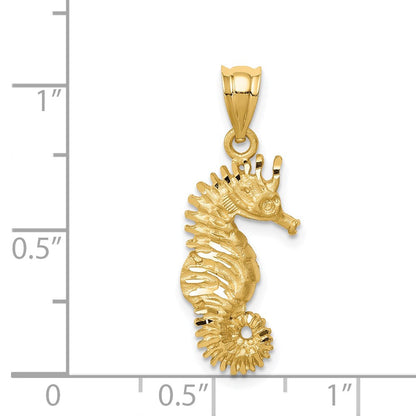 14K Gelbgold Anhänger „Seepferdchen" gebürstet und diamantiert