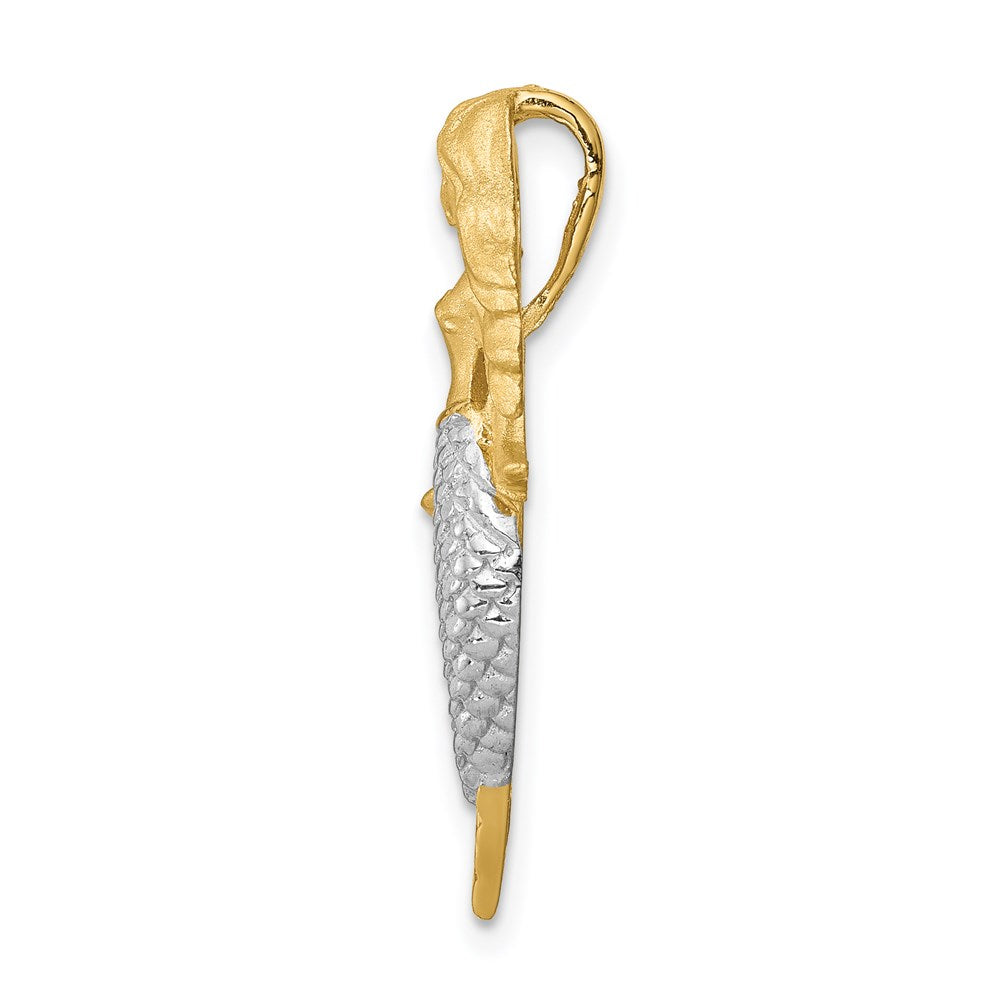 14K Gelb & Rhodium Gold & Weiß Rhodium Gebürstet Meerjungfrau Anhänger