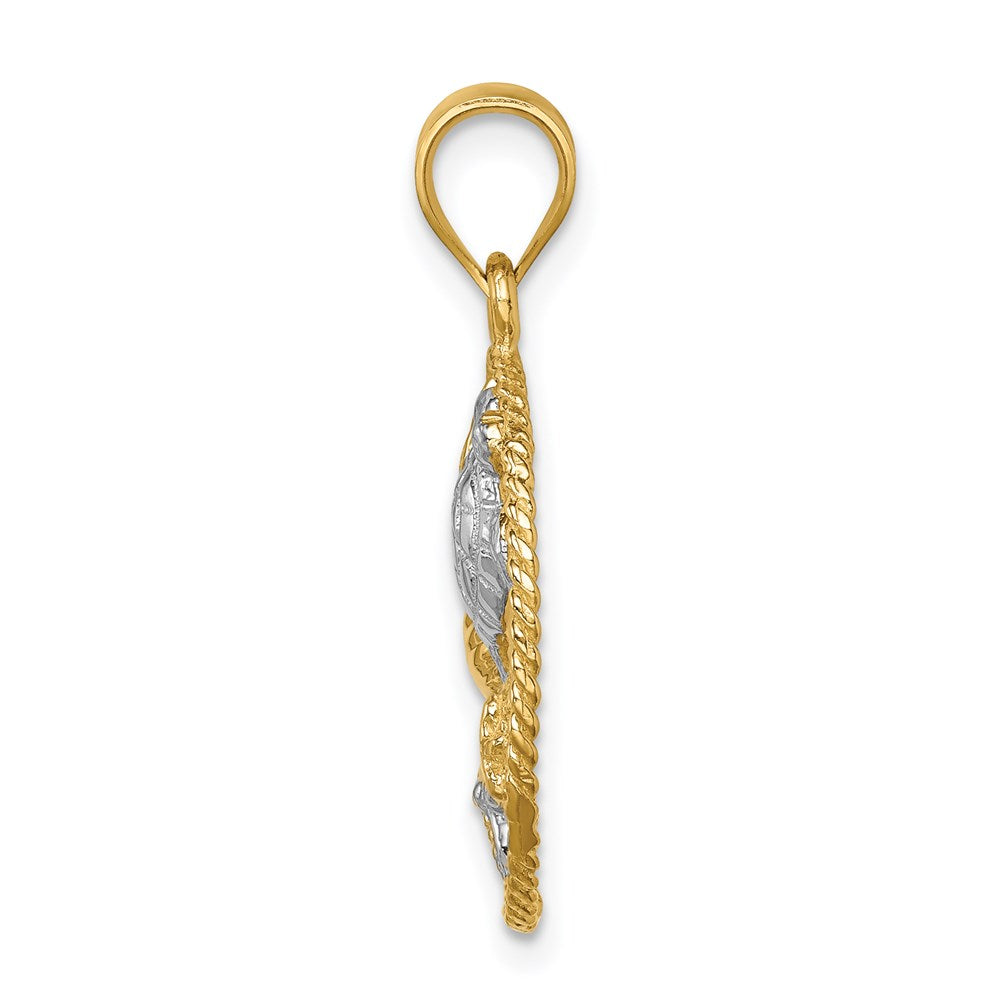 14K Gelb- und Rhodiumgold mit Weißrhodium polierter Meereswelt-Anhänger